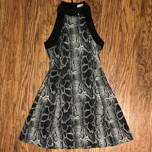 Michael Kors Snakeskin Sleeveless Halter Dress 4 Gray/Black Python Edgy